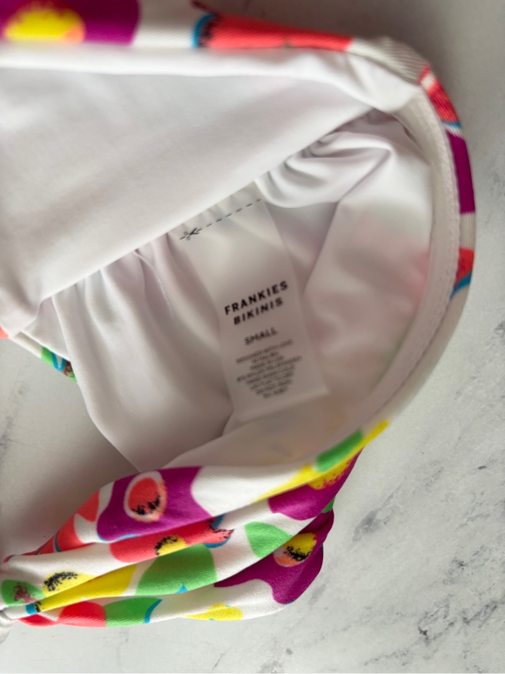 Frankies Bikinis Swim Bikini Top French Flowers Crescent Shine Bandeau Nwt S - Picture 2 of 3